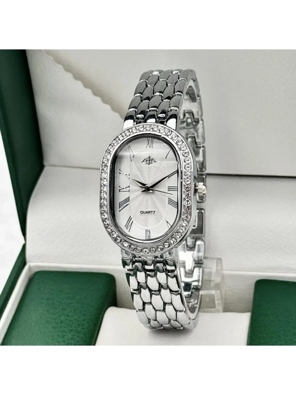 Women's Silver Vintage Rome Oval Case Adjustable Stainless Steel Analog Watches